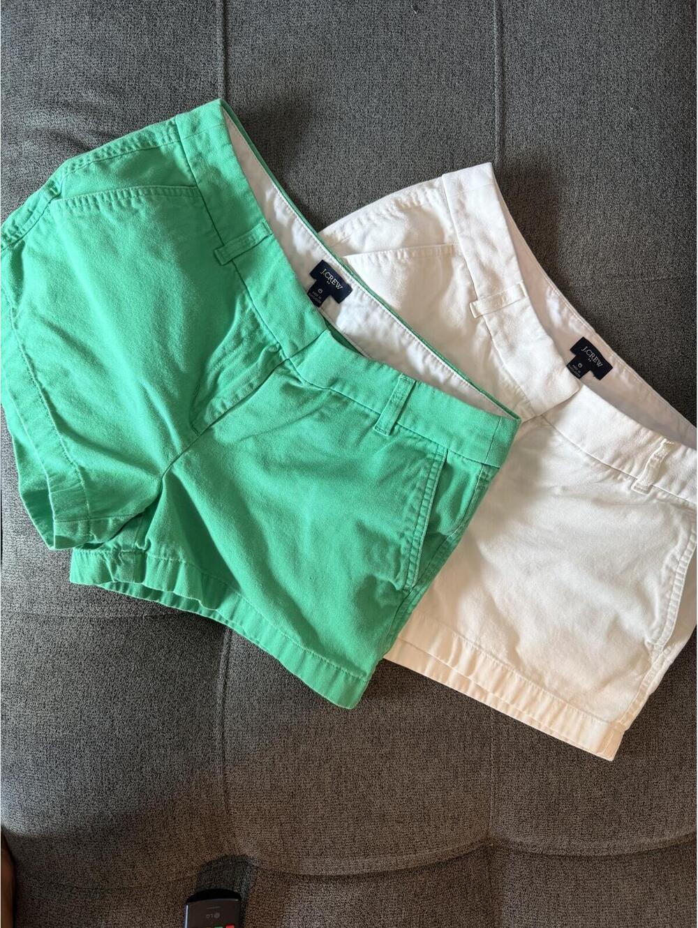 J.Crew Factory Women’s Chino Shorts Set, Size 6 White & Green, Preppy Summer